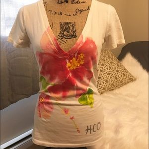 Hollister V-neck tee with hibiscus flower
