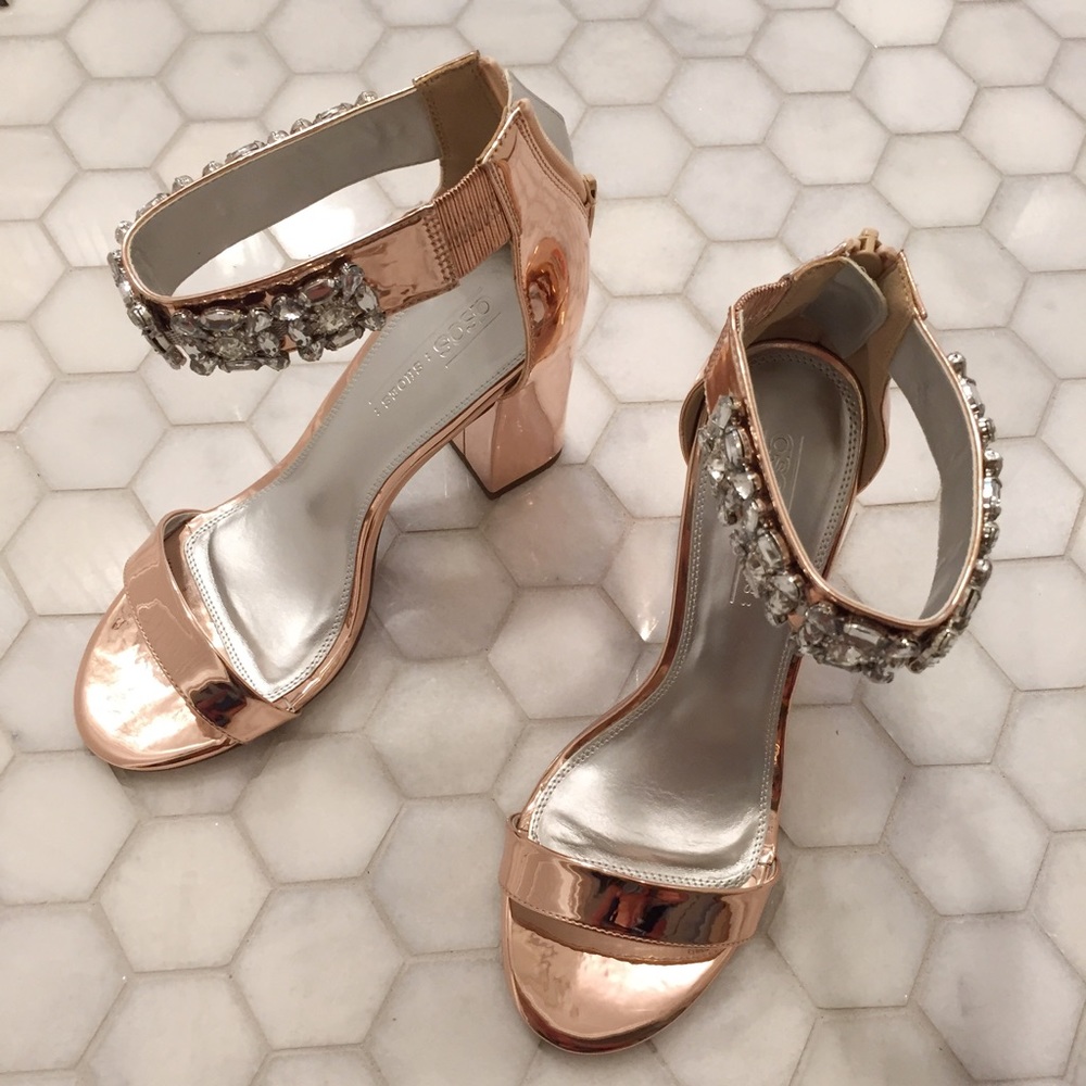 asos rose gold stacked heels
