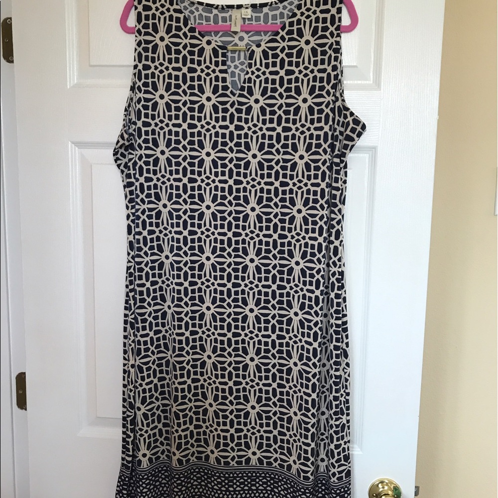 Plus Size Sheath Dress - Navy Geometric Print - 1X