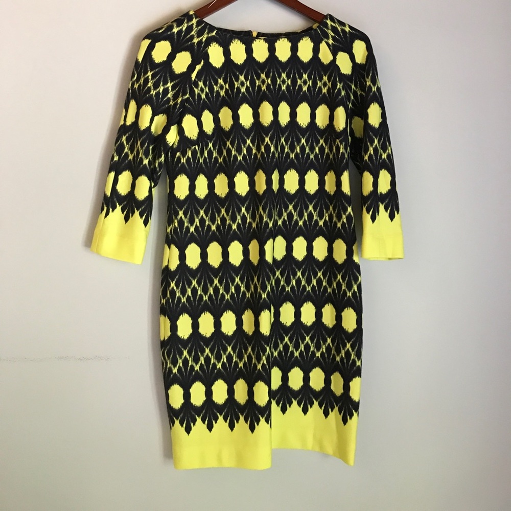 Yellow & black patterned 3/4 sleeve dress 2