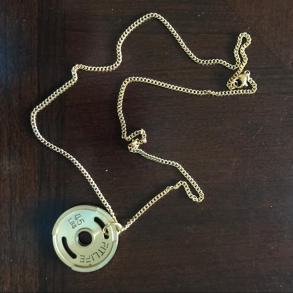 "45lbs Plate" fitness necklace SILVER