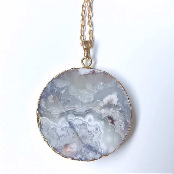 Grey Mexican Crazy Lace Agate Necklace, Gold - Picture 5 of 5