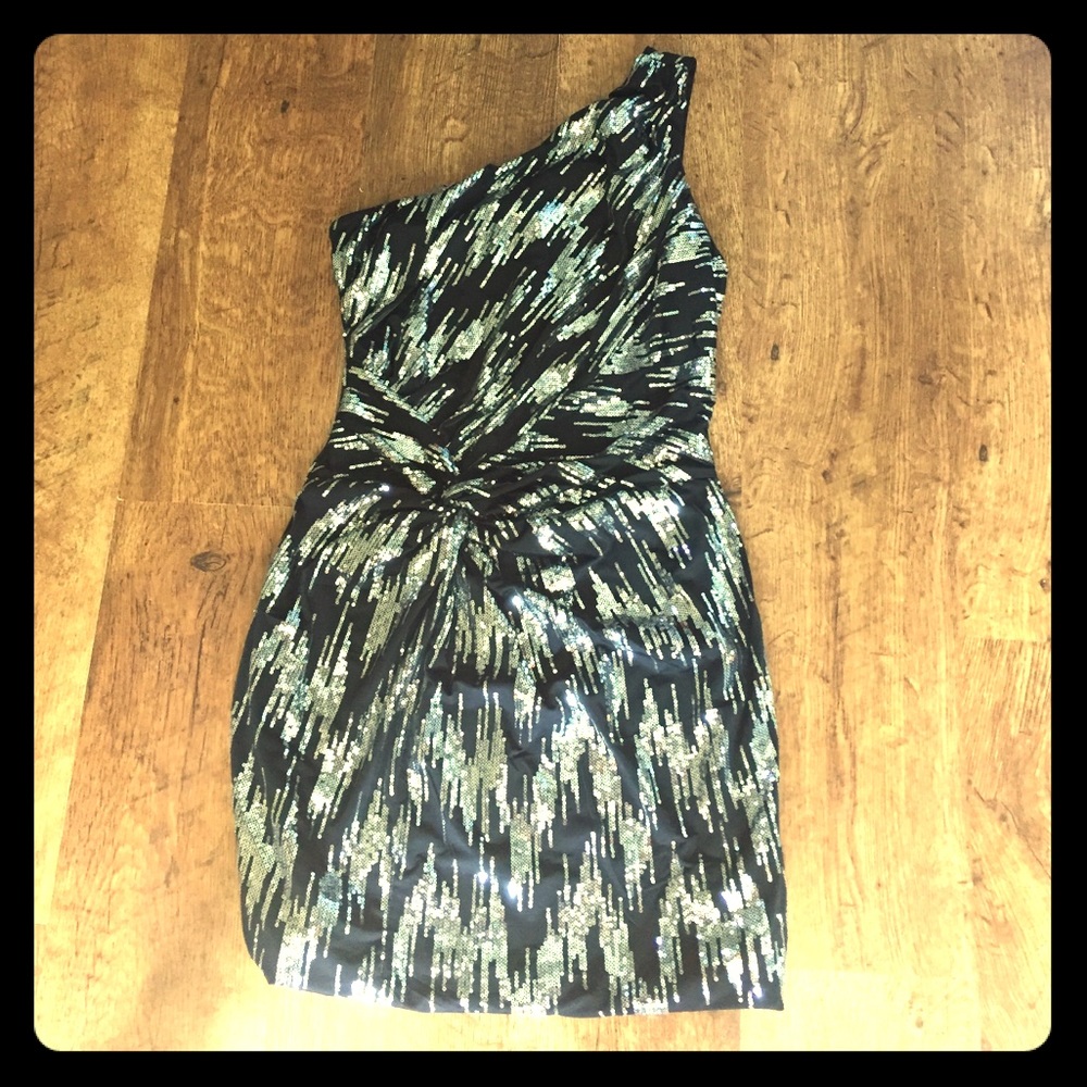 Black and silver sequined homecoming dress