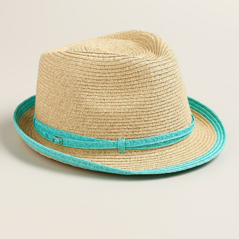Natural Fedora with Black Piping