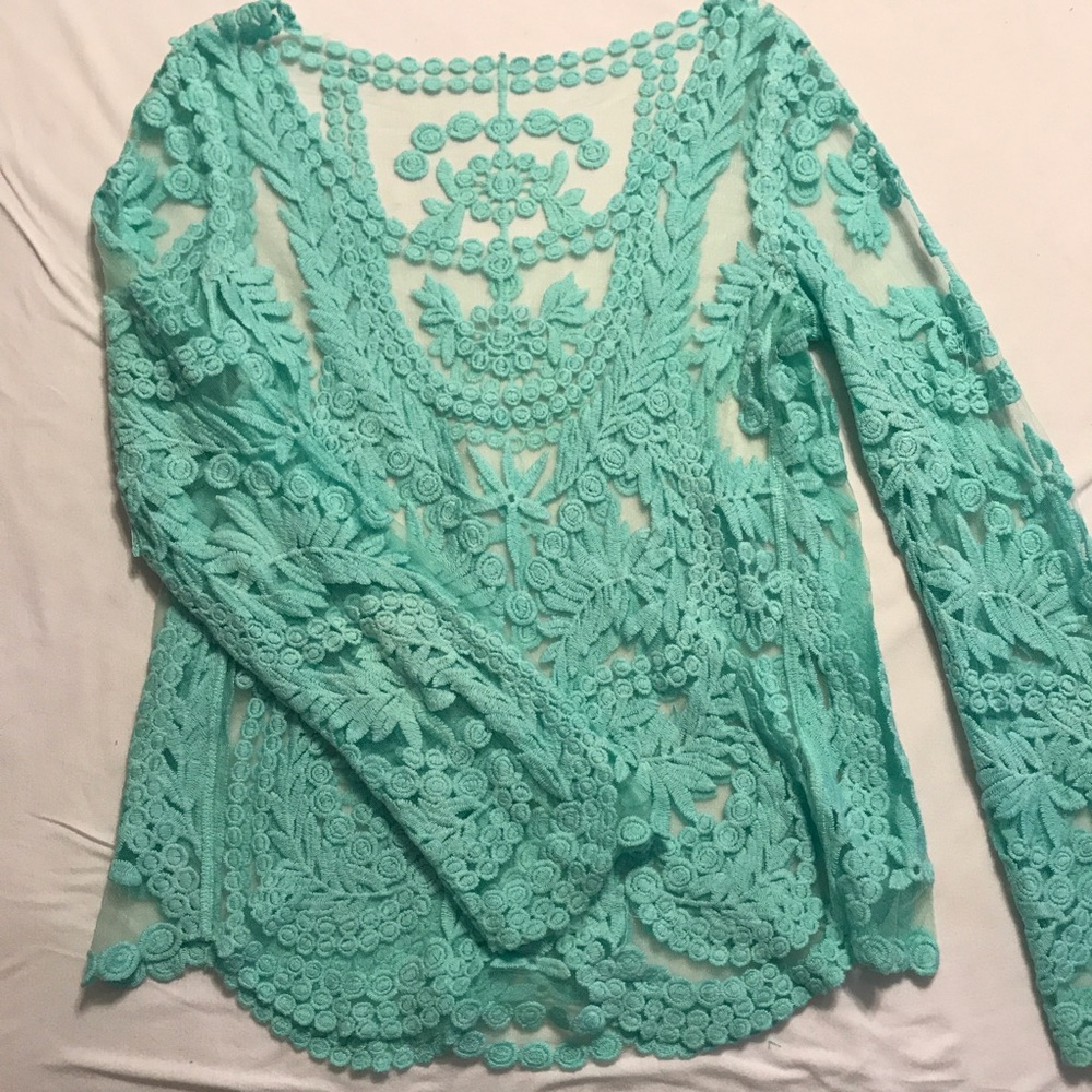 Gorgeous sheer lace appliqué top