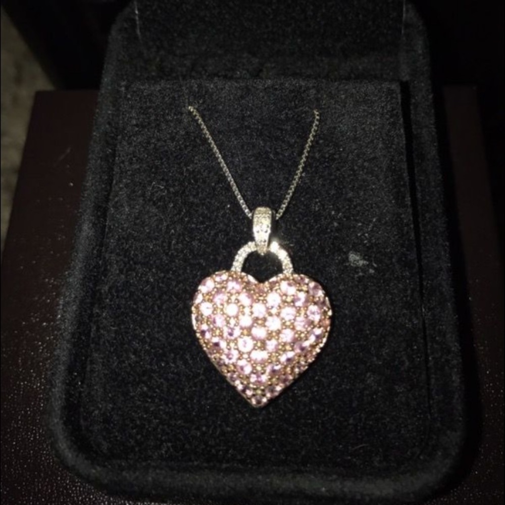 Pink Sapphire, 2 1/4 Ct. & diamond heart necklace