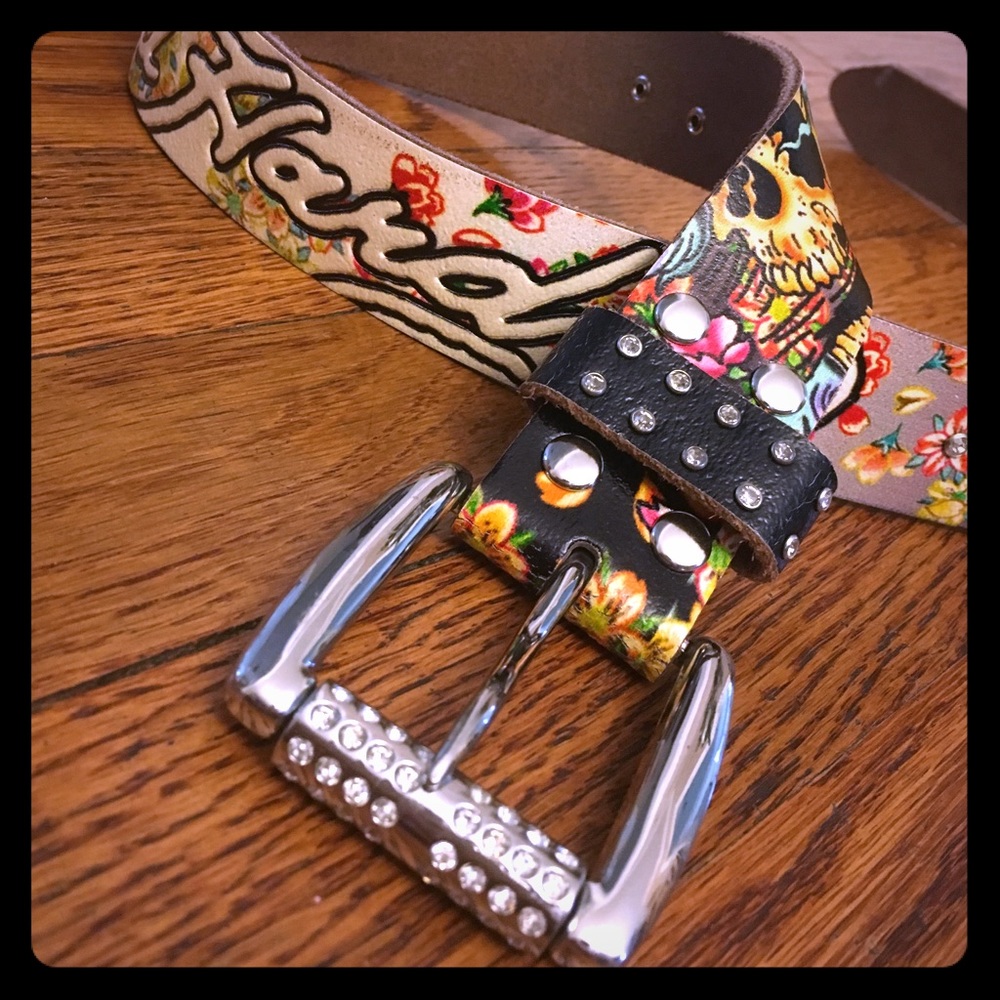 NEW ED HARDY LEATHER BELT, SIZE SMALL