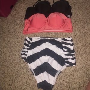 High Waisted 2 Piece Swim Suit-coral top