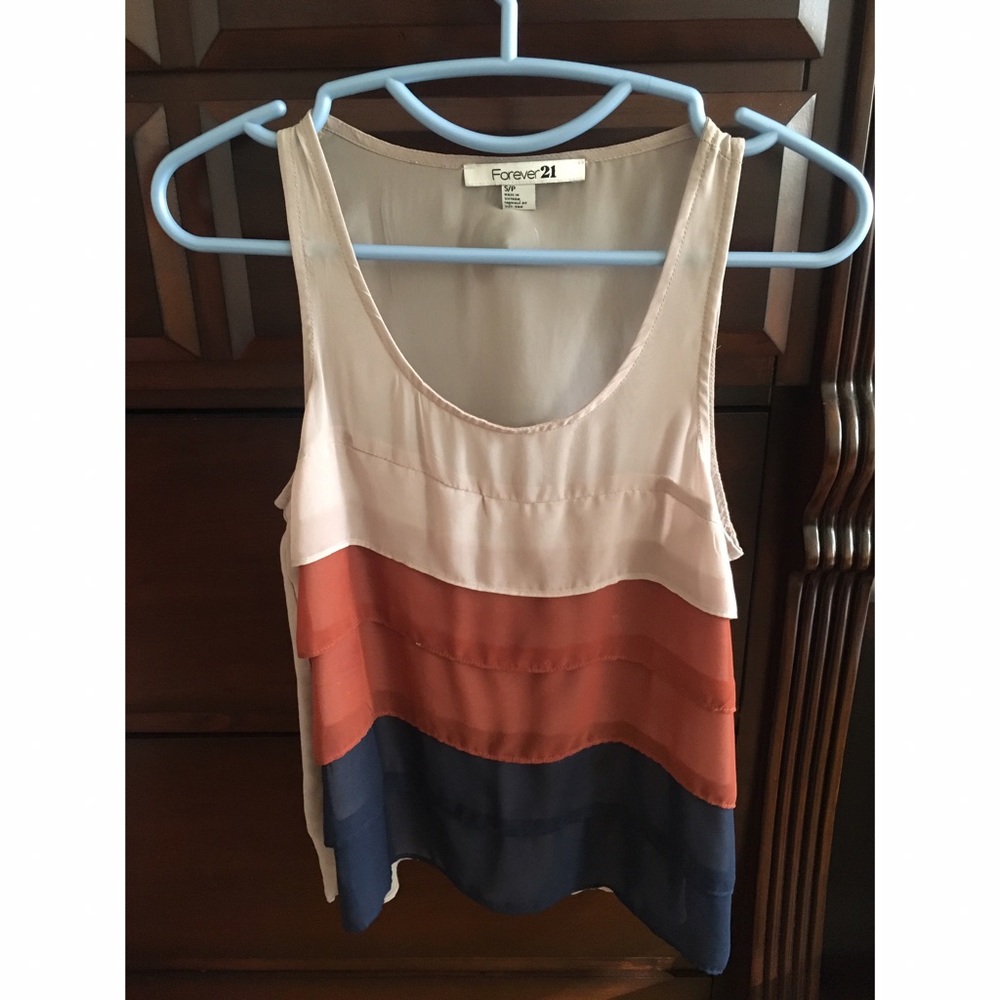 Forever 21 Tan/Navy/Orange Tank Top