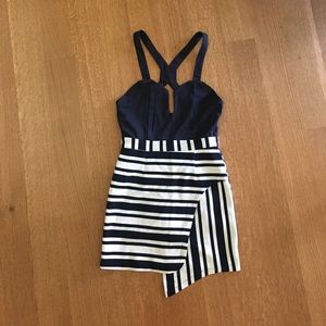 Striped asymmetrical mini dress
