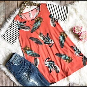 NWOT Feather and stripe top!