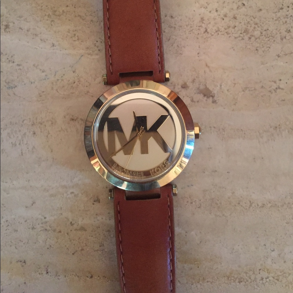 MK brown leather band watch