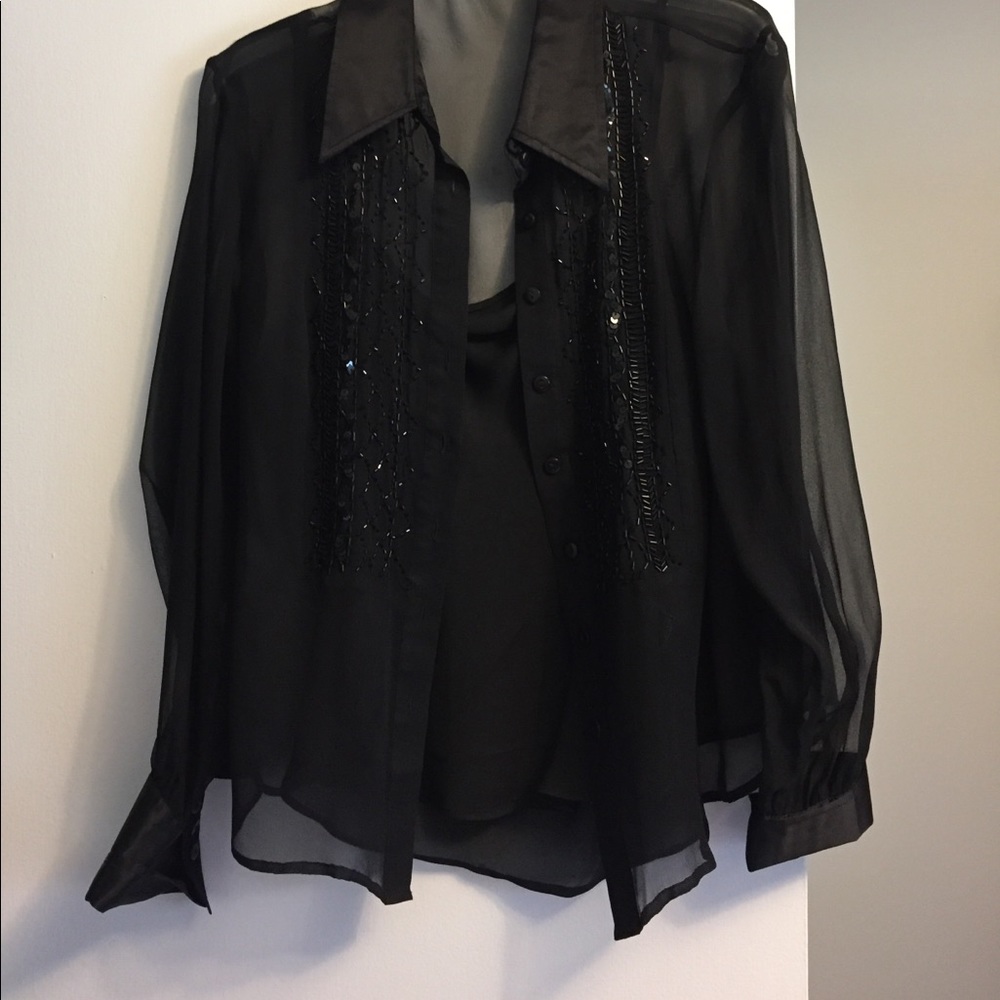 Beaded sheer shirt and tank