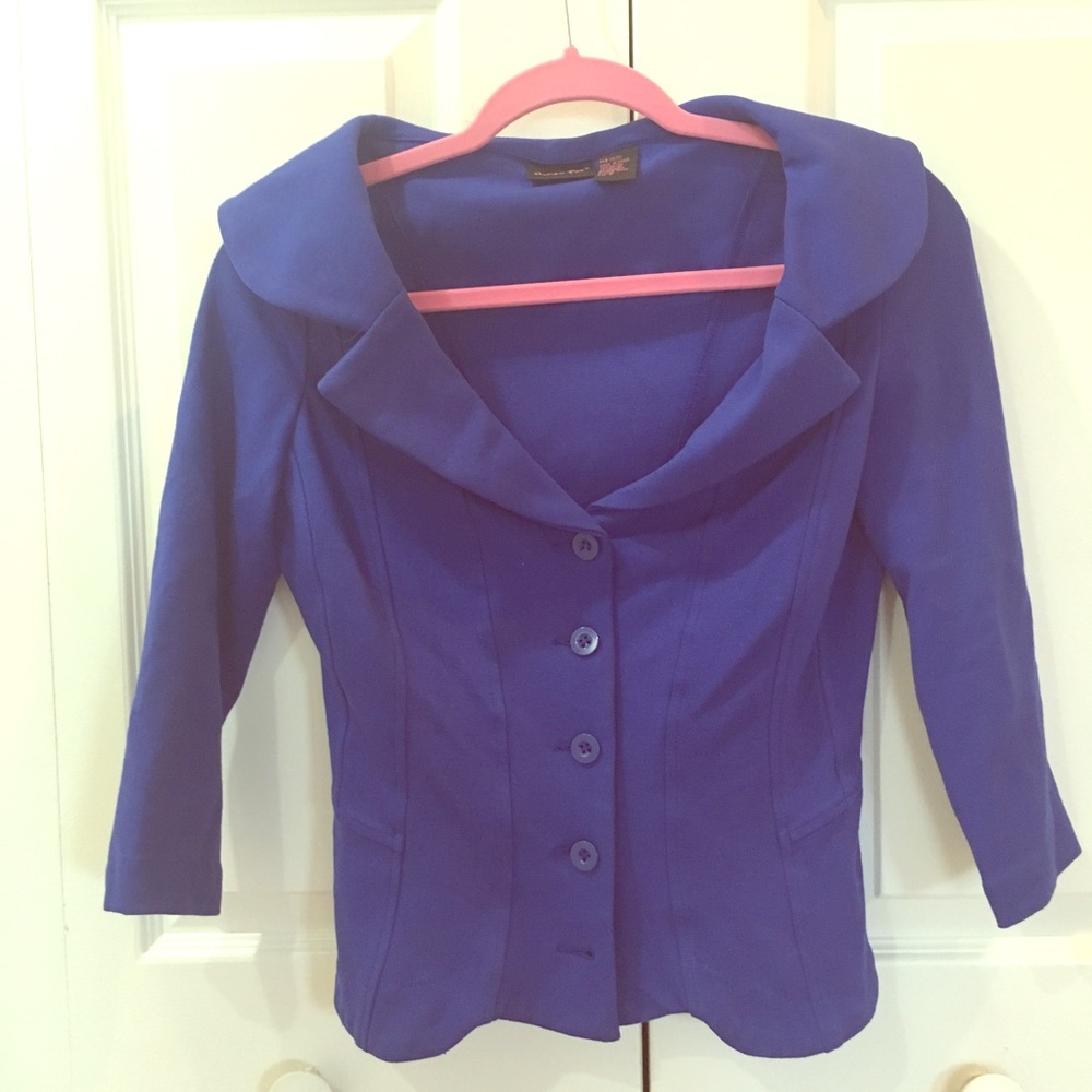 Royal blue 3/4 sleeve suit jacket