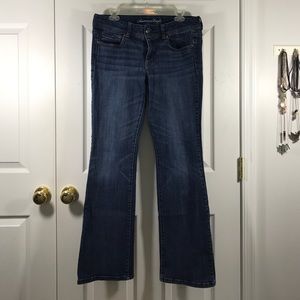 LONG dark wash boot cut jeans