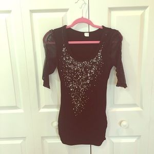 Black sparkle shirt with see-through sleeves