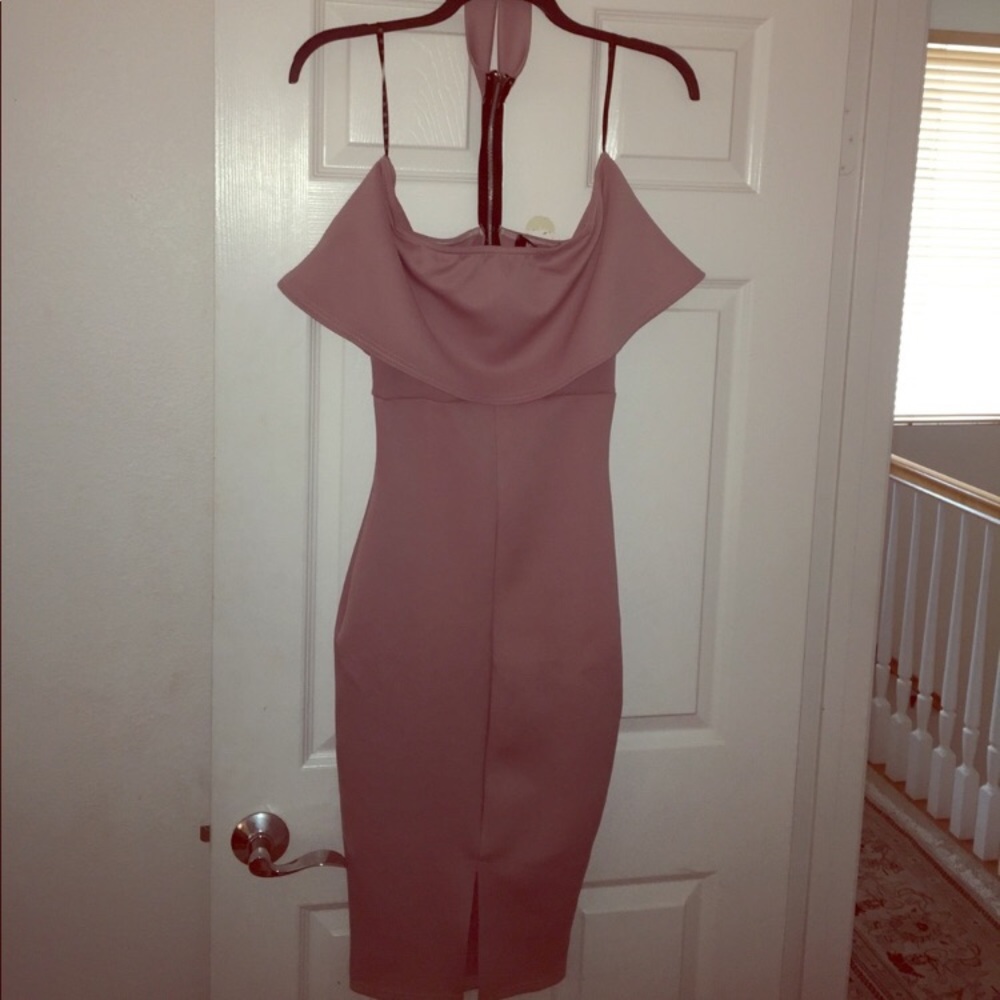 Mauve Midi Choker Bodycon Off-shoulder Dress