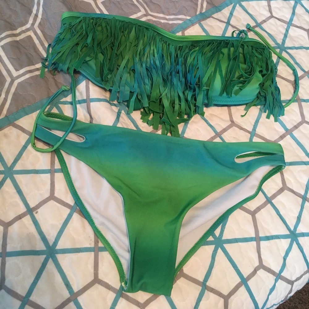 Green and Blue Fringe Swimsuit