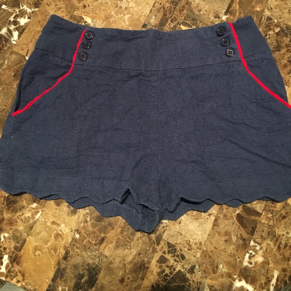 Navy high waisted scalloped shorts