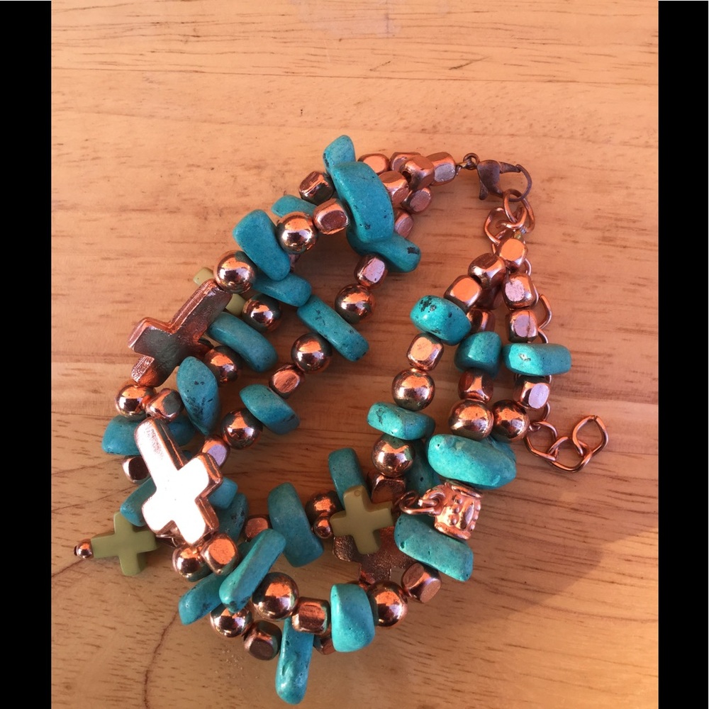 3 strand turquoise cross bracelet