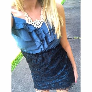 XS blue & black lace bodycon dress