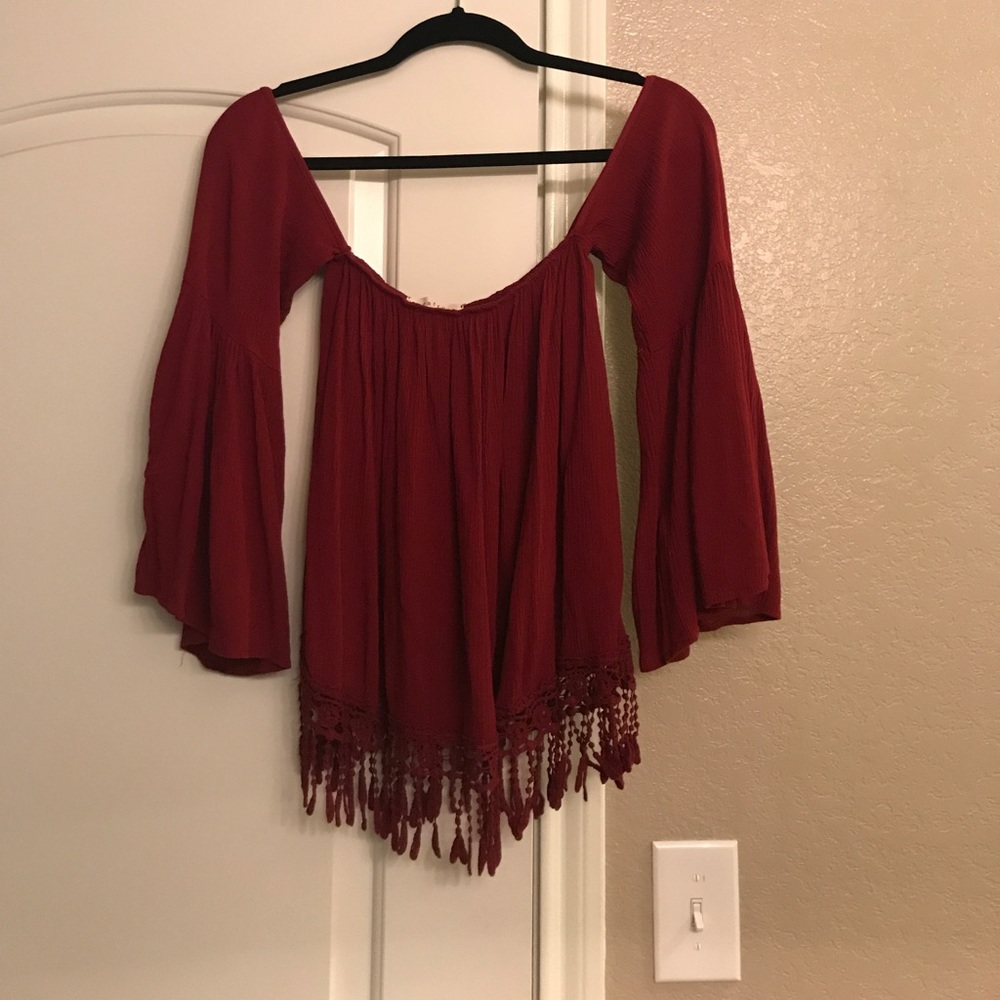 Off the shoulder maroon blouse
