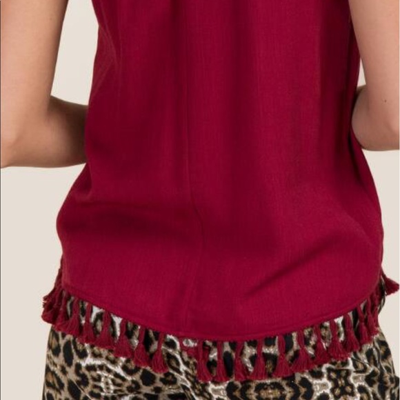 NWT Alya Burgundy peasant tassel top - Picture 3 of 8