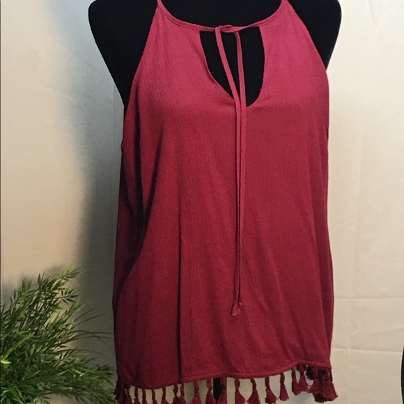 NWT Alya Burgundy peasant tassel top - Picture 4 of 8