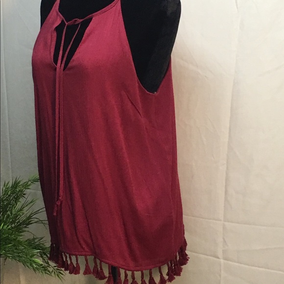 NWT Alya Burgundy peasant tassel top - Picture 5 of 8
