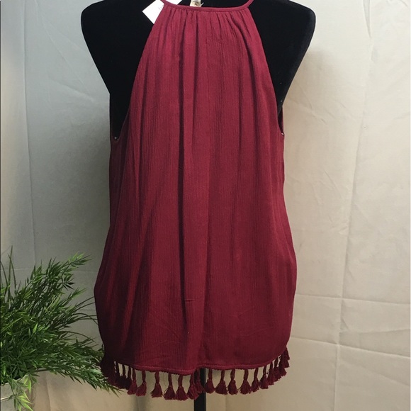NWT Alya Burgundy peasant tassel top - Picture 7 of 8