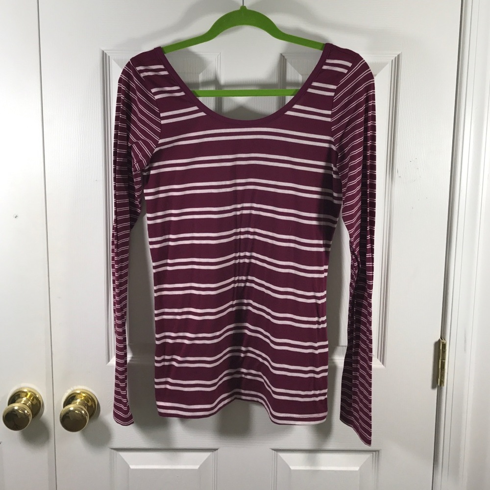 Long sleeve burgundy striped top