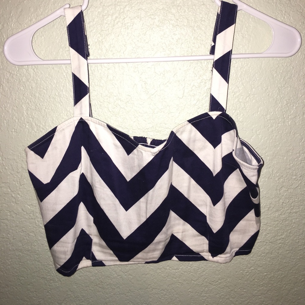 White & Navy Chevron Crop Top