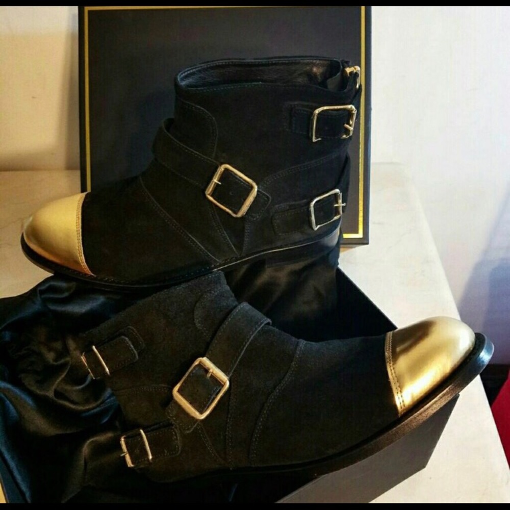 Balmain H&M Black Suede Gold tipped Boots