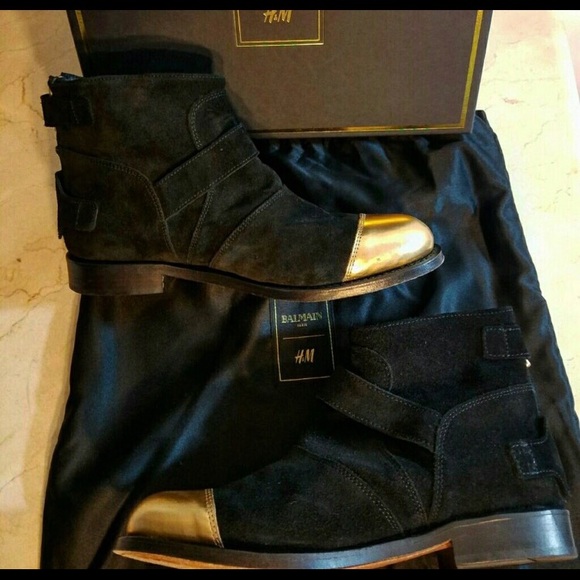Balmain H&M Black Suede Gold tipped Boots main image 4