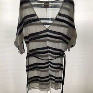 White and navy blue stripped long shirt/dress