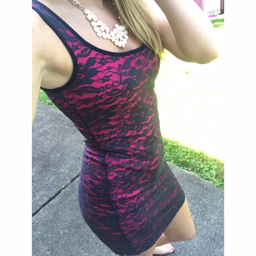 NWT XS blue and pink lace bodycon dress