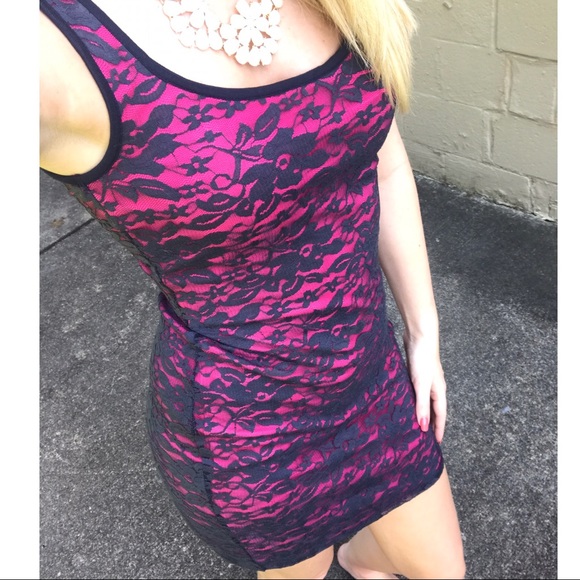 NWT XS blue and pink lace bodycon dress - Picture 2 of 2
