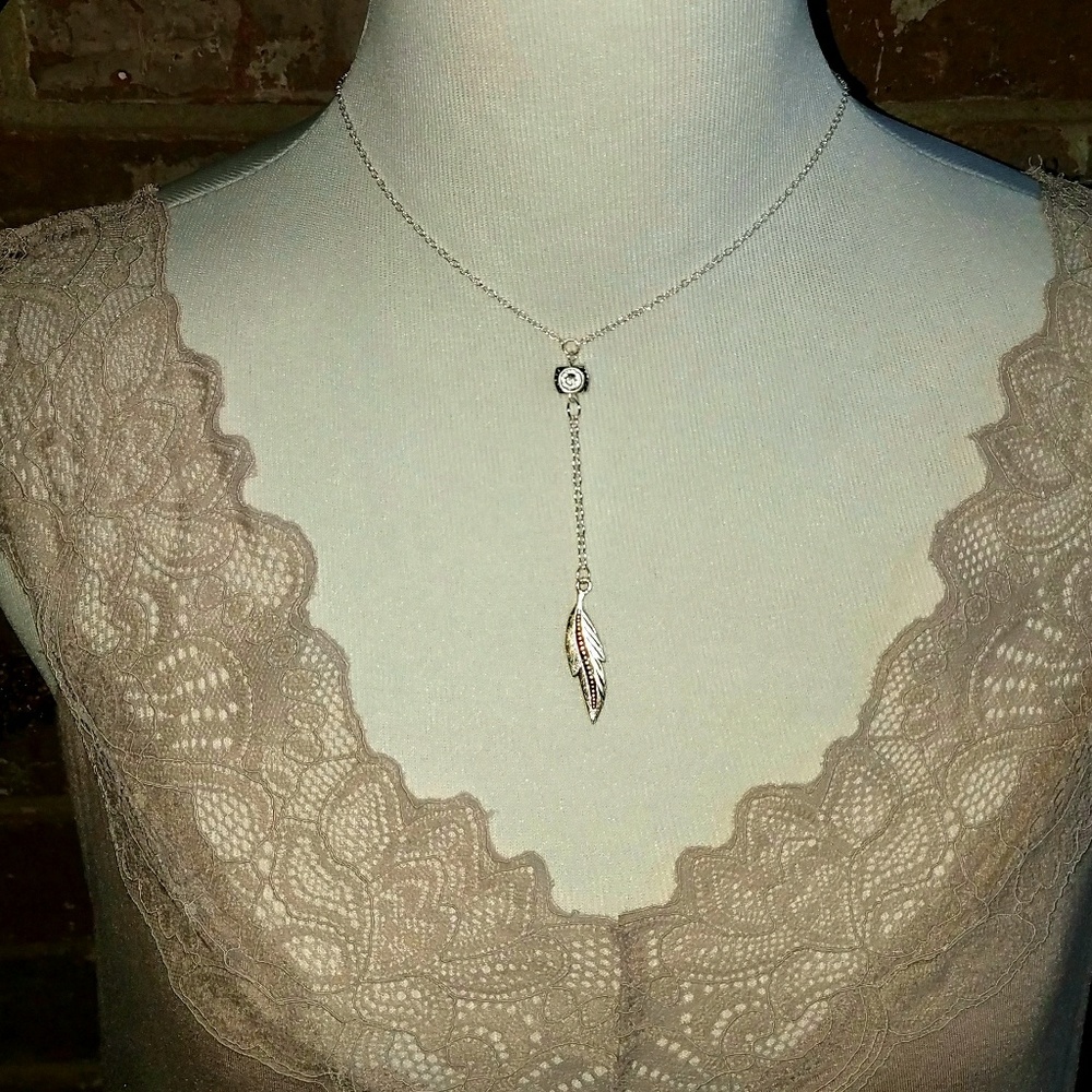 Swarovski Crystal Silver Leaf Lariat Necklace