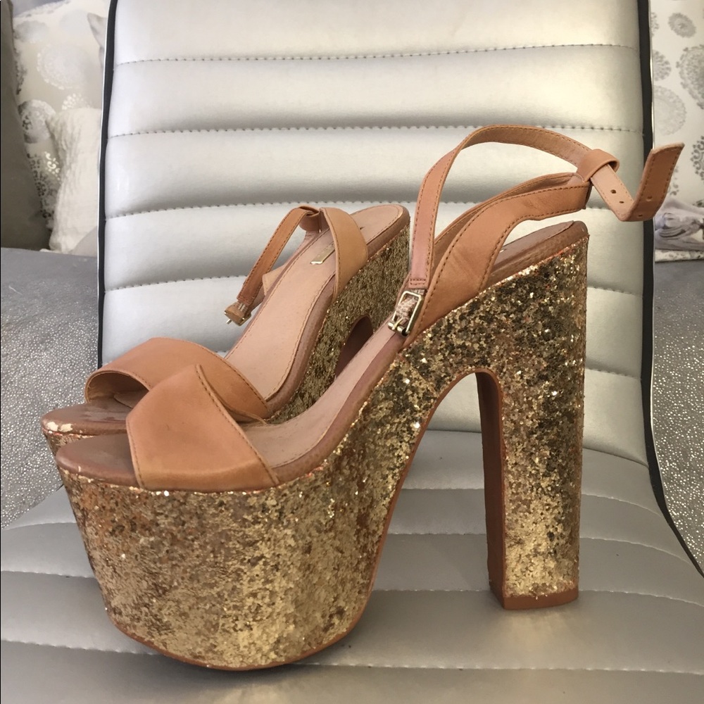Gold glitter strap wedges