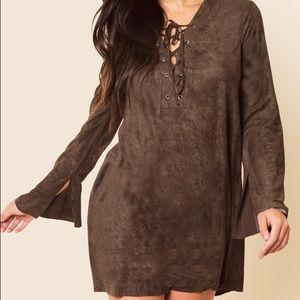 Brown Lace Up dress