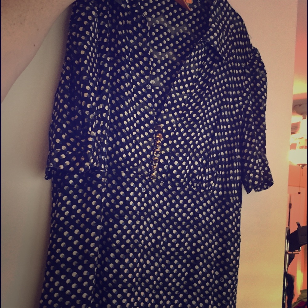 Dark blue cream and light blue printed dress