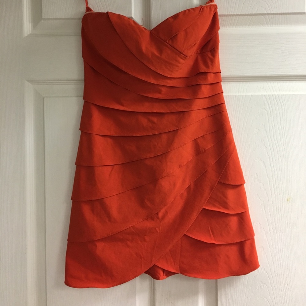 Boutique red orange strapless dress