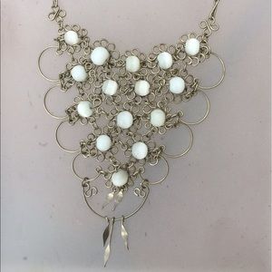 NWT Silver, Pearled White Beads Necklace, Renaissance Boho, Made In Brazil