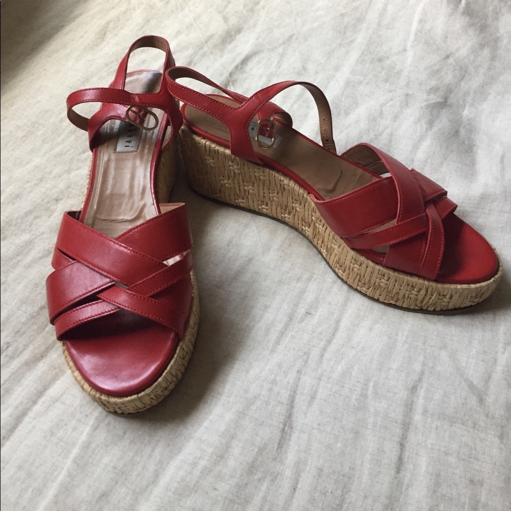 Red leather wedges