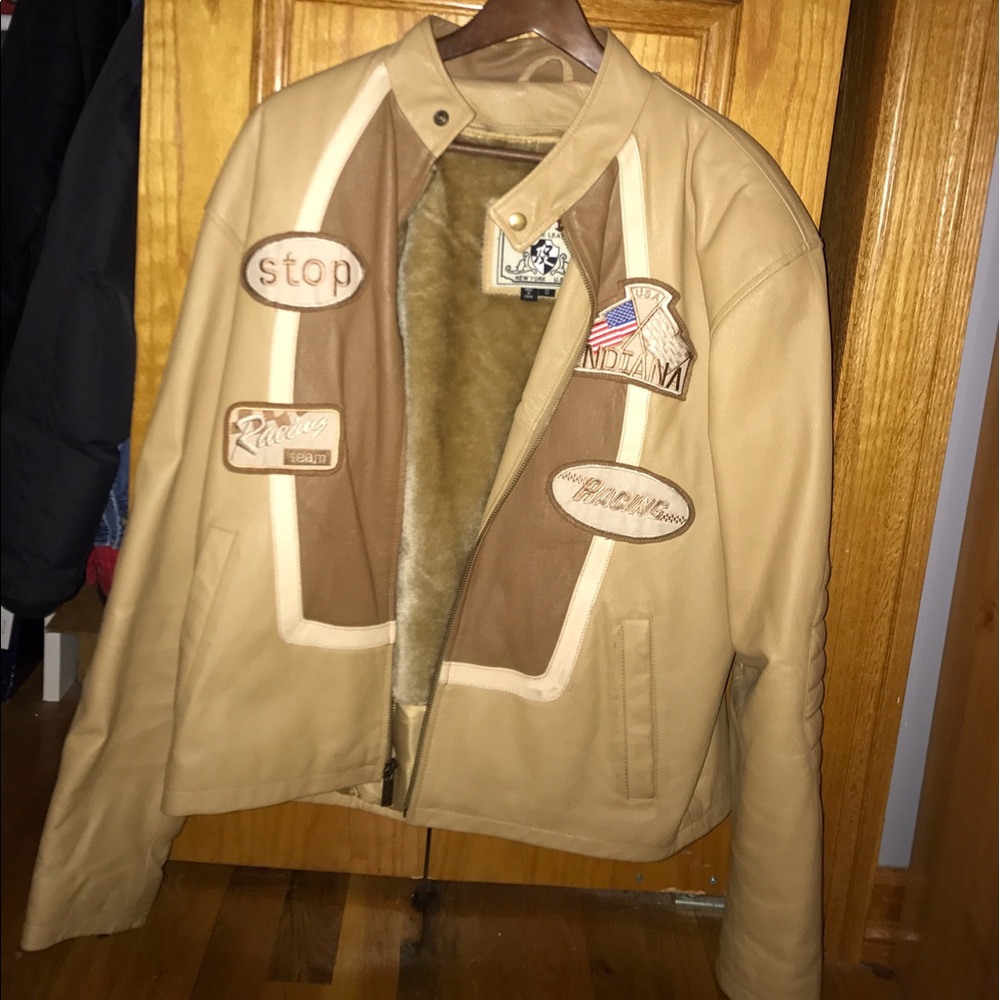 Beige Leather Jacket.