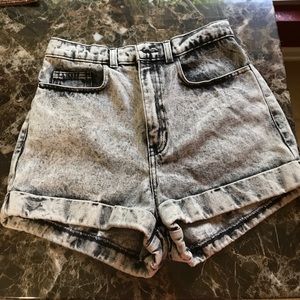 Denim high waist cut off shorts (black acid wash)
