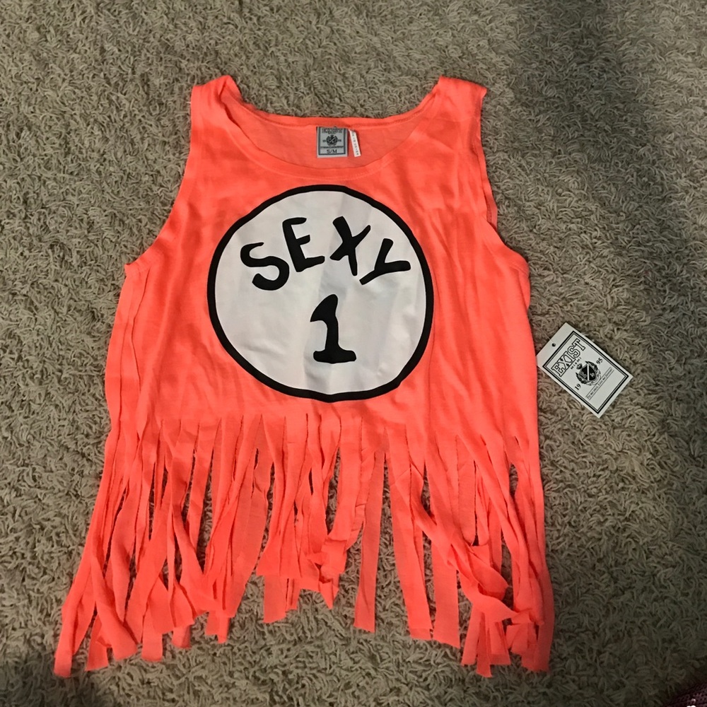 Funny N cute Orange crop top with fringe. Size S