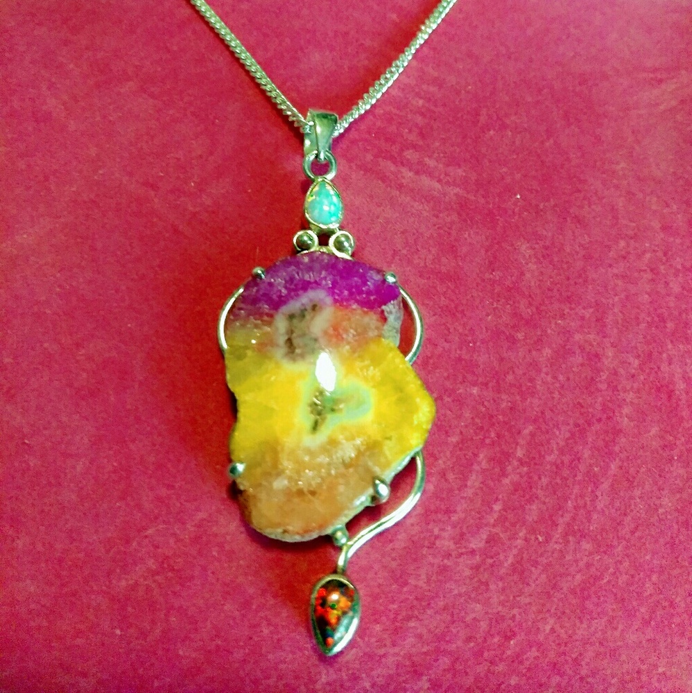 NWT Australian Opal Sterling Silver Necklace