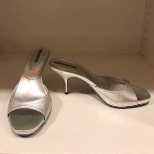 Prada Silver Sandals Heels