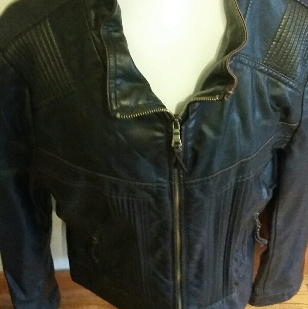 pleather fitted moto rayon lined bomber coat